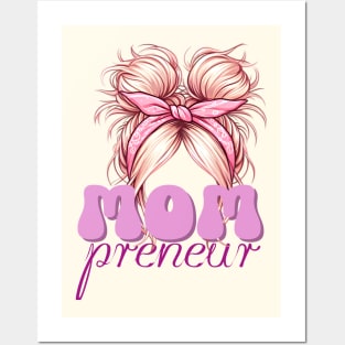 Mompreneur, messy bandana bun design Posters and Art